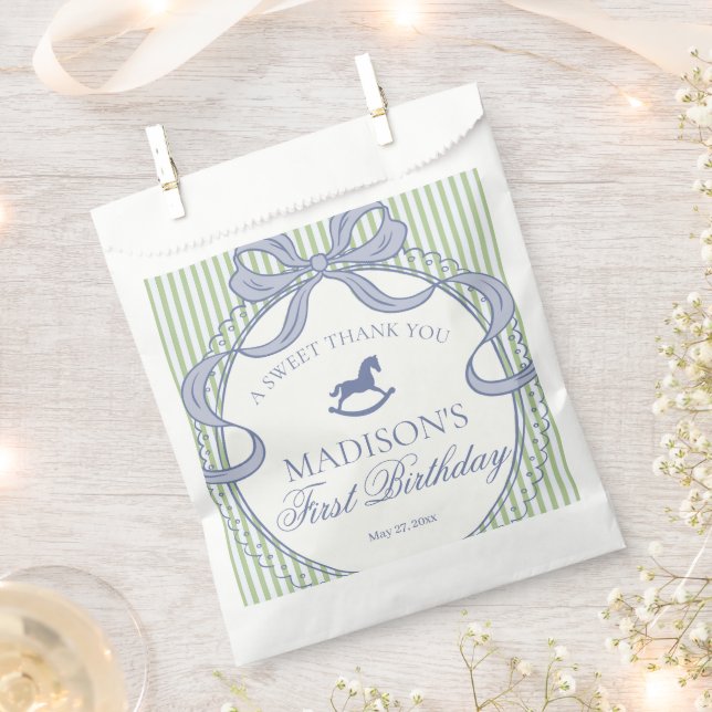 Green Coquette Bow Rocking Horse Birthday Dessert Favour Bags (Clipped)