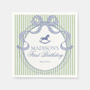 Green Coquette Bow Rocking Horse Birthday Dessert Napkin