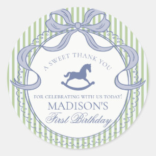 Green Coquette Bow Rocking Horse Birthday Favor Classic Round Sticker