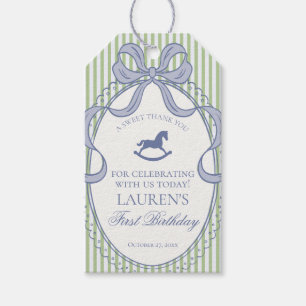 Green Coquette Bow Rocking Horse Birthday Favors Gift Tags