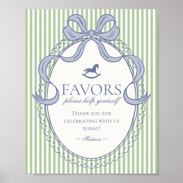 Green Coquette Bow Rocking Horse Favors Sign (Front)
