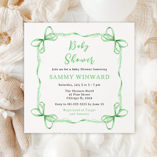 Green Coquette Ribbon Baby Shower Invitation
