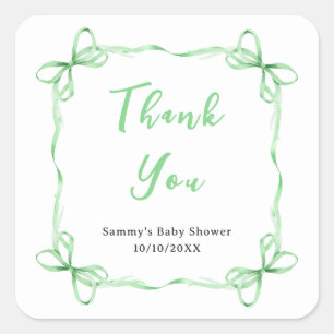 Green Coquette Ribbon Baby Shower Thank You Square Sticker
