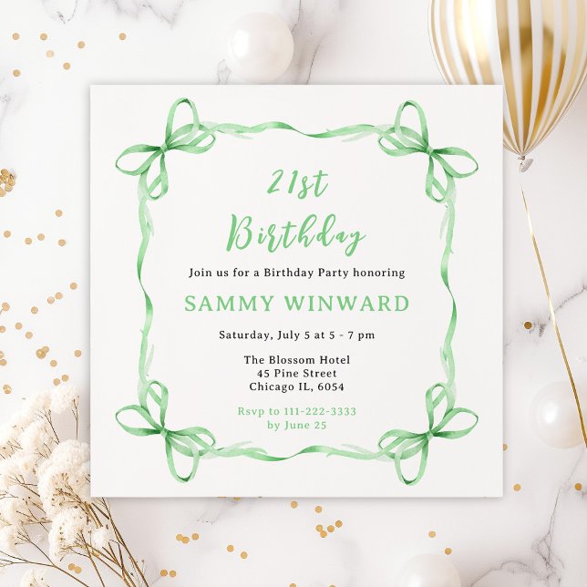 Green Coquette Ribbon Birthday Party Invitation (Creator Uploaded)