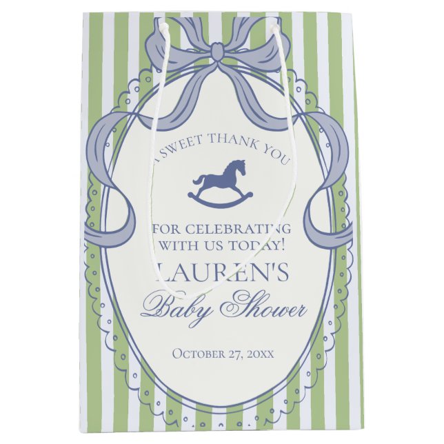 Green Coquette Rocking Horse Baby Shower Favors Medium Gift Bag (Front)