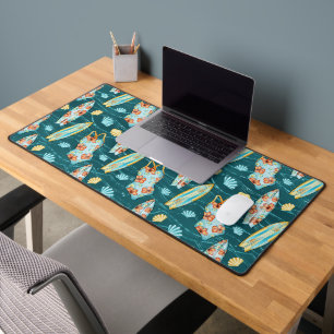 GREEN & CORAL BATHING SUIT, SURFBOARDS, SHELLS DESK MAT