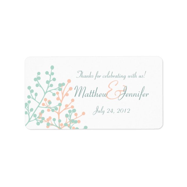 Green & Coral Custom Wedding Favour Label Stickers (Front)
