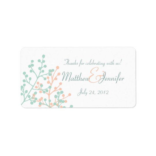 Green & Coral Custom Wedding Favour Label Stickers Address Label