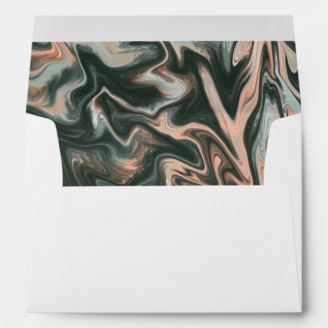 Green Coral Marble Swirl Wedding Envelope (Back (Bottom))