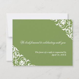 Green corner scroll wedding enclosure response invitation