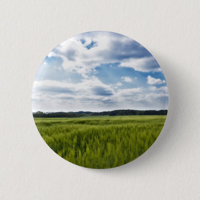 Green Cornfields and Blue Skies 6 Cm Round Badge (Front)