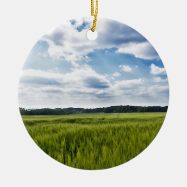 Green Cornfields and Blue Skies Ceramic Tree Decoration (Front)