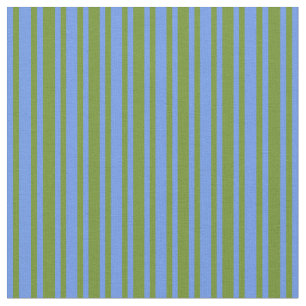 Green & Cornflower Blue Coloured Striped Pattern Fabric