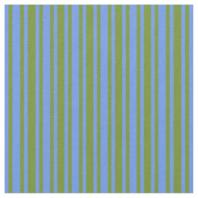 Green & Cornflower Blue Coloured Striped Pattern Fabric (Close Up)