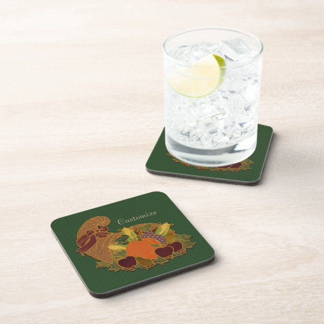 Green Cornucopia Autumn Coasters (Right Side)