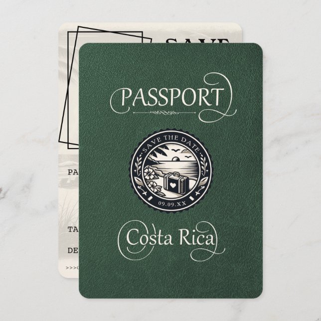 Green Costa Rica Passport Save The Date (Front/Back)