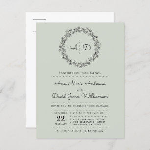 Green Country Floral Wreath Wedding Invitation Postcard