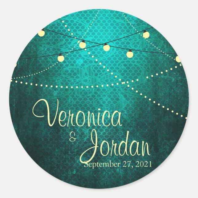 Green Country Lights Custom Wedding Stickers (Front)