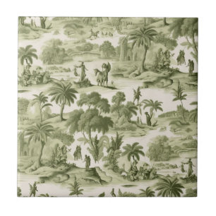 Green Countryside Hot Air Balloon Toile (10) Tile