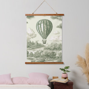 Green Countryside Hot Air Balloon Toile (1) Hanging Tapestry