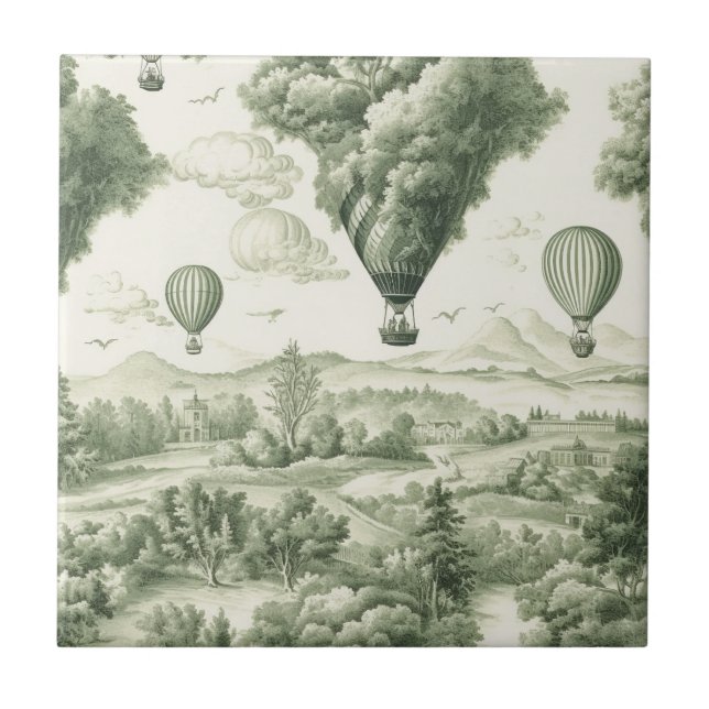 Green Countryside Hot Air Balloon Toile (3) Tile (Front)
