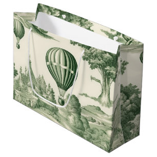 Green Countryside Hot Air Balloon Toile (4) Large Gift Bag