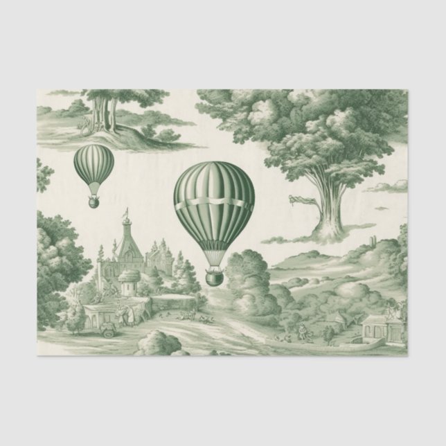 Green Countryside Hot Air Balloon Toile (4) Tissue Paper (Front)