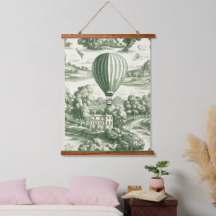 Green Countryside Hot Air Balloon Toile (5) Hanging Tapestry