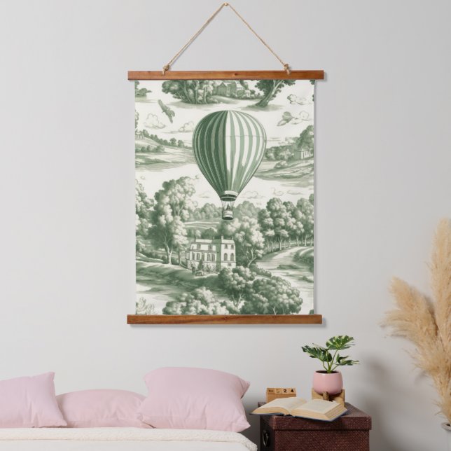 Green Countryside Hot Air Balloon Toile (5) Hanging Tapestry (Bedroom)