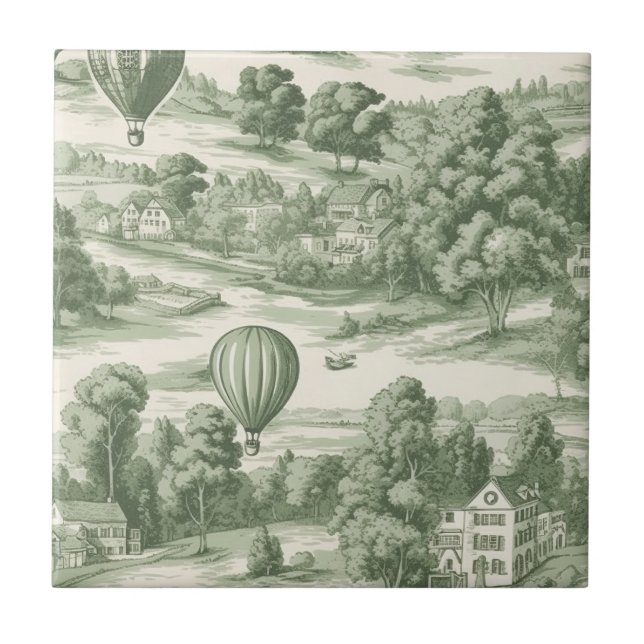 Green Countryside Hot Air Balloon Toile (6) Tile (Front)