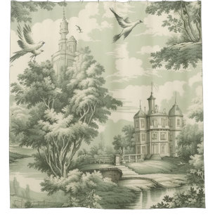 Green Countryside Hot Air Balloon Toile (7) Shower Curtain