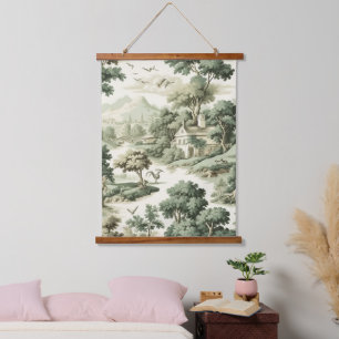 Green Countryside Hot Air Balloon Toile (8) Hanging Tapestry