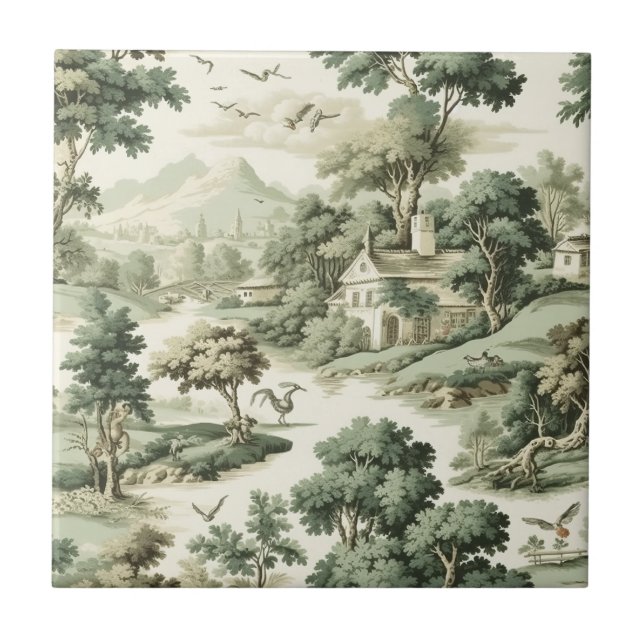 Green Countryside Hot Air Balloon Toile (8) Tile (Front)