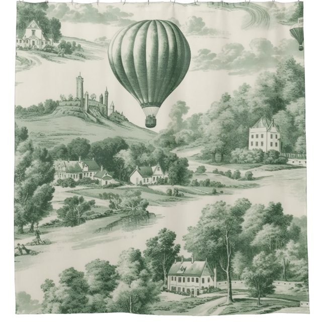 Green Countryside Hot Air Balloon Toile (9) Shower Curtain (Front)