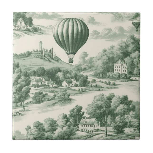 Green Countryside Hot Air Balloon Toile (9) Tile (Front)
