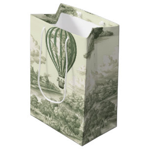 Green Countryside Hot Air Balloon Toile Medium Gift Bag