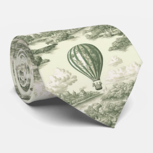 Green Countryside Hot Air Balloon Toile Tie
