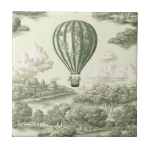 Green Countryside Hot Air Balloon Toile Tile