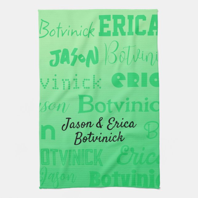 Green Couple Name Tea Towel (Vertical)