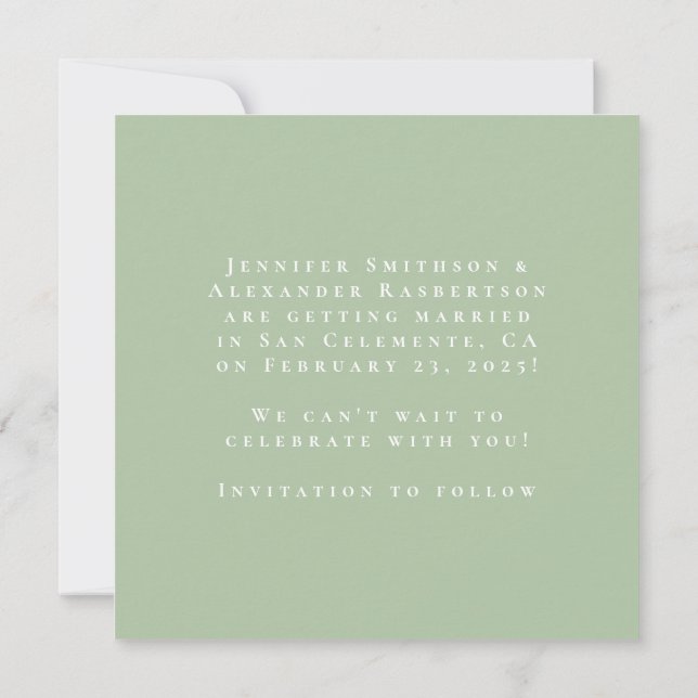 Green Couple Photo Save The Date Card (Back)