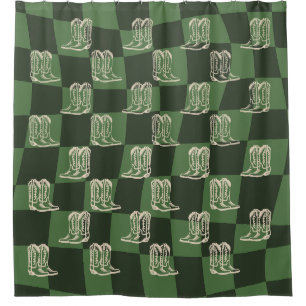 Green cowboy shower curtain cowboy boots