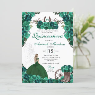 Green Cowgirl Boots Ranch Charra Quinceañera Invitation