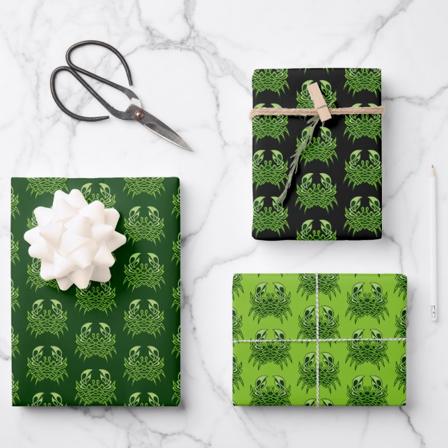 Green Crab Celtic Knot Wrapping Paper Sheet (Front)