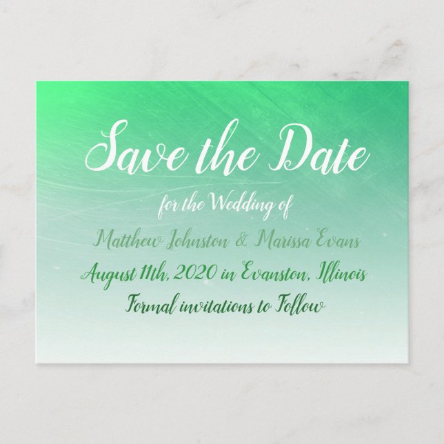 Green Crackle Personalised Save the Date Postcard (Front)