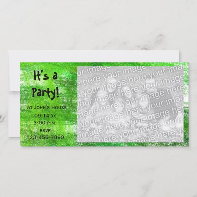 Green Crayon Scribbles Party Invitation Photo Card (Front)