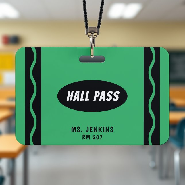 Green Crayon Teacher Student Classroom Hall Pass ID Badge (Green Crayon Teacher Student Classroom Hall Pass Badge
)