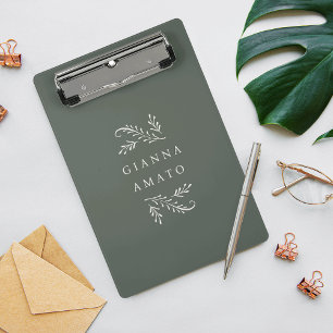 Green & Cream Botanical Personalized Mini Clipboard