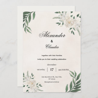 Green & Cream Botanical Wedding, Invitation