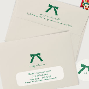 green cream bow handwritten holiday christmas envelope
