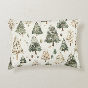 Green Cream Christmas Trees Decorative Cushion